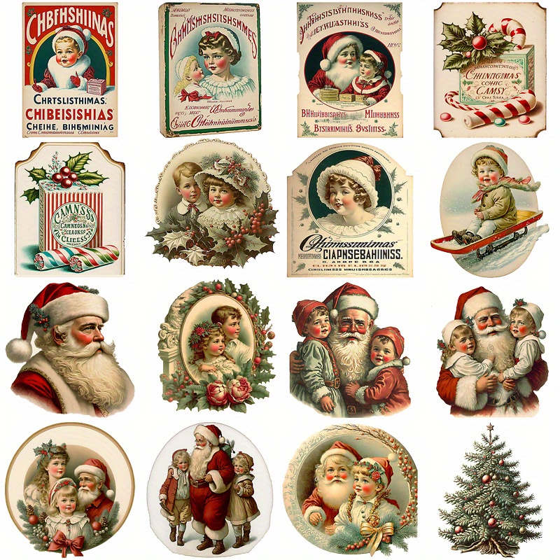 Christmas Stickers, Printable Santa Claus Stickers, Vintage