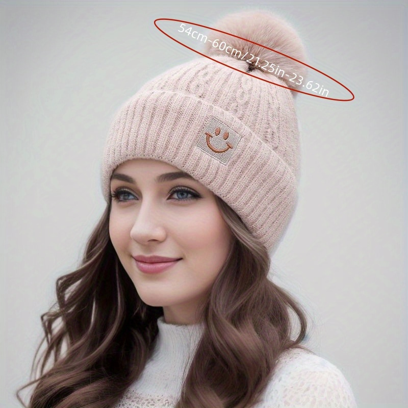 Women s Winter Hat Pattern Twisted Knitted Hat With Pom Poms Ear Protection Warm Beanie Hat