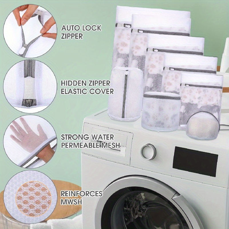 White Zipper Bag Mesh Laundry Bags Clothes Washing Machines Wash Lingerie  Bags