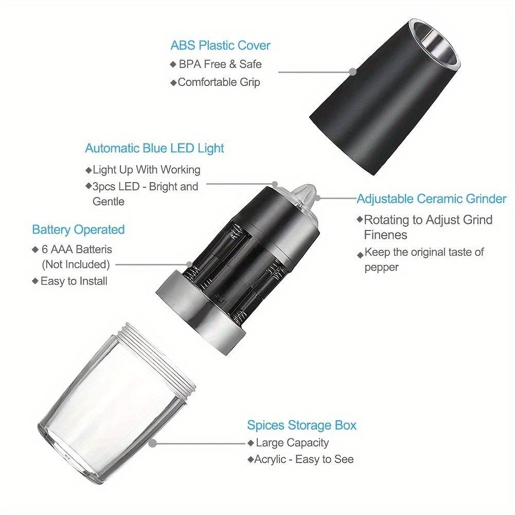 1pc Led Light Electric Gravity Sensing Salt & Pepper Grinder Suitable For  Kitchen (aaa Batteries Not Included)