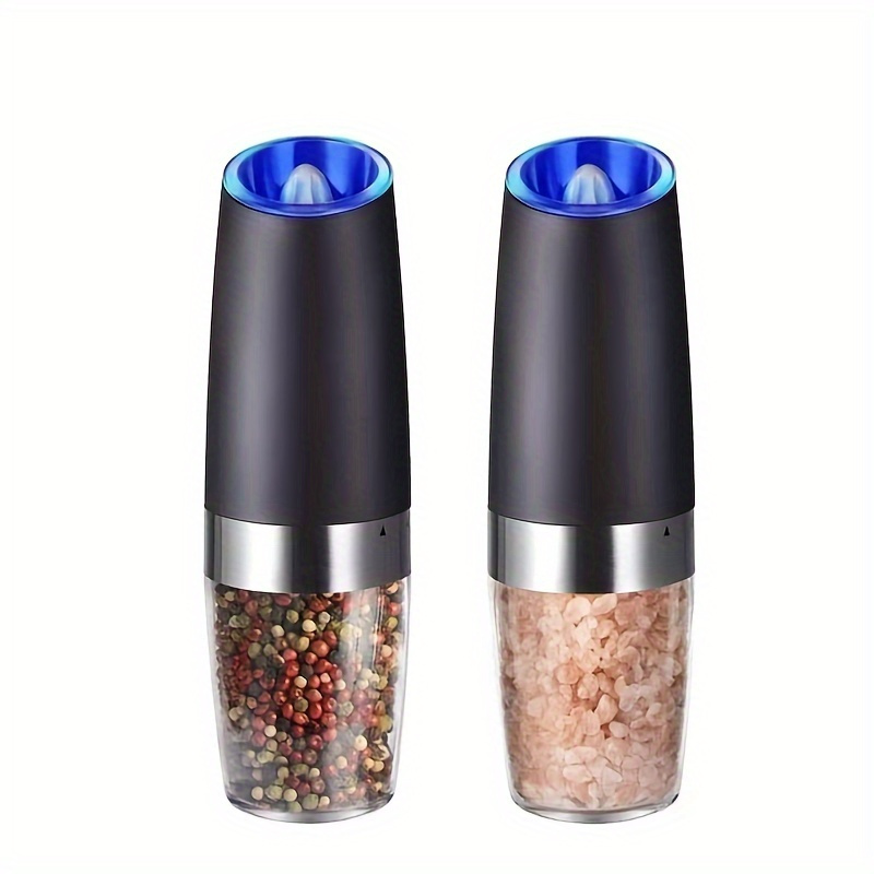 2023 New Gravity Electric Pepper and Salt Grinder Set, Adjustable  Coarseness, Battery Powered with LED Light, One Hand Automatic Operation,  Stainless Steel Black
