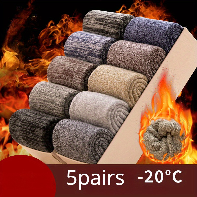 

5pairs Socks Men's Winter Terry Socks Fleece Thickened Solid Color Mid Tube Socks Line Towel Socks Warm Floor Socks