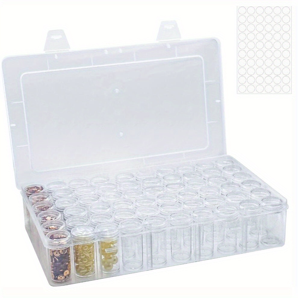 Diamond Painting Boite de Rangement en Plastique Transparent avec 64  Compartiments et Étiquettes - Malette Rangement Perles