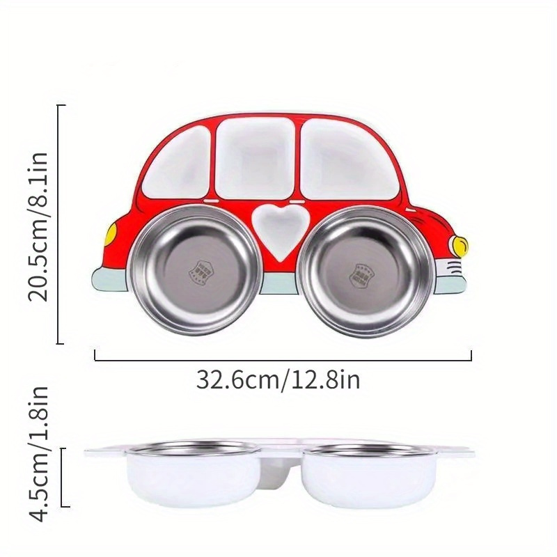   cartoon car dinner plate set with lid 304 stainless steel anti fall design red blue details 6