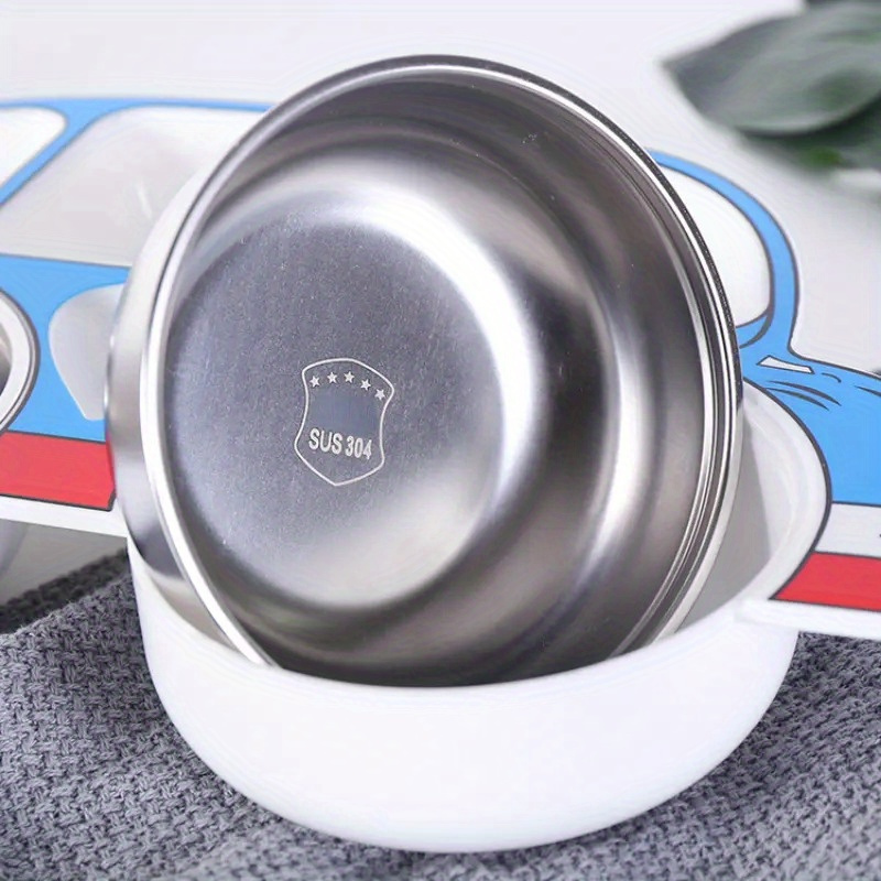   cartoon car dinner plate set with lid 304 stainless steel anti fall design red blue details 7