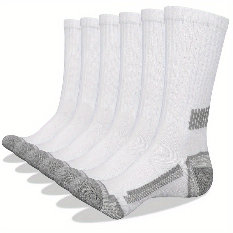 6 Pairs Men's Long Crew Socks - Solid Color Athletic Socks with Moisture-Wicking & Breathable Design, Reinforced Toe & Heel, Elastic Cuff for Sports, Casual, Outdoor Activities - Hand Wash Only