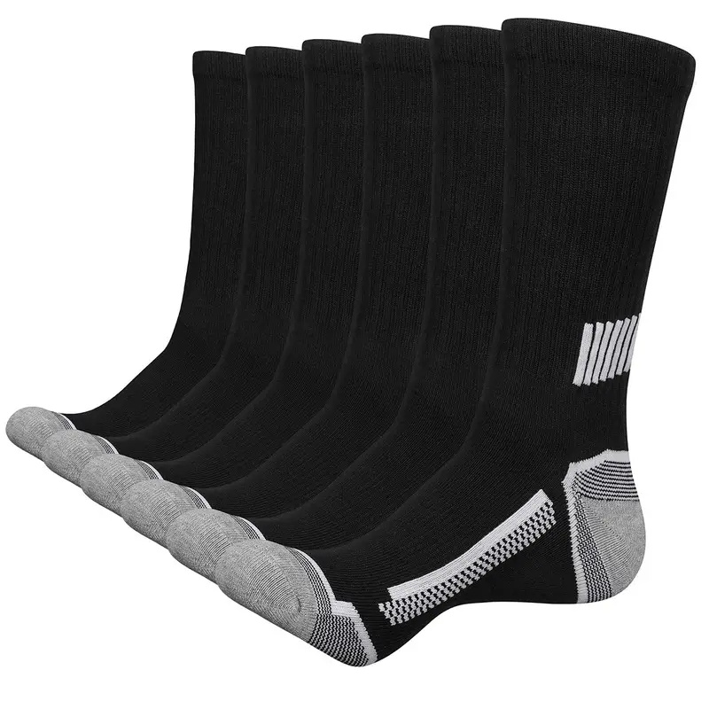 6 Pairs Men's Long Crew Socks - Solid Color Athletic Socks with Moisture-Wicking & Breathable Design, Reinforced Toe & Heel, Elastic Cuff for Sports, Casual, Outdoor Activities - Hand Wash Only