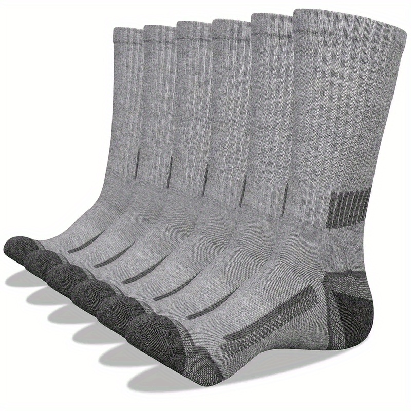 6 Pairs Men's Long Crew Socks - Solid Color Athletic Socks with Moisture-Wicking & Breathable Design, Reinforced Toe & Heel, Elastic Cuff for Sports, Casual, Outdoor Activities - Hand Wash Only