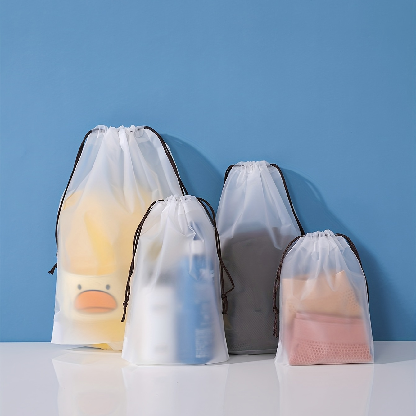 5Pcs Semitransparent Drawstring Shoes Bags, Portable Clothing And Towel Organizer, Perfect Shoes Protector Bags For Travel Use