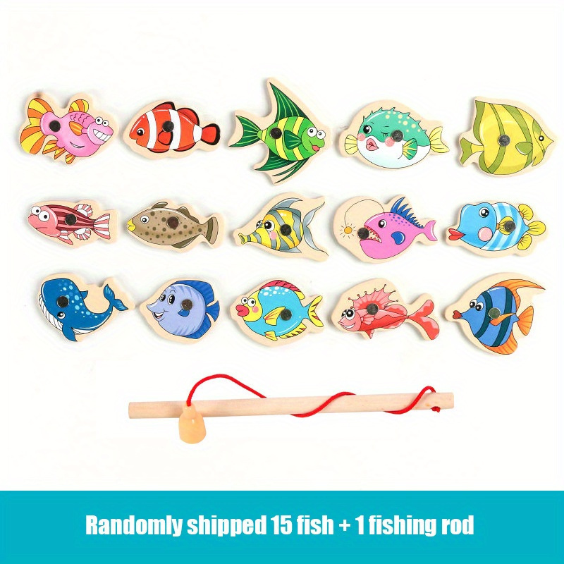 Fishing Toys Set Montessori Wooden Magnetic Cartoon Marine - Temu United  Kingdom
