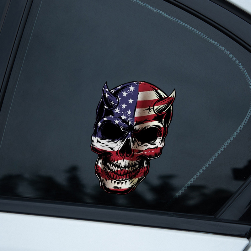 American Flag And Skull Car Vinyl Decals Motorcycles - Temu