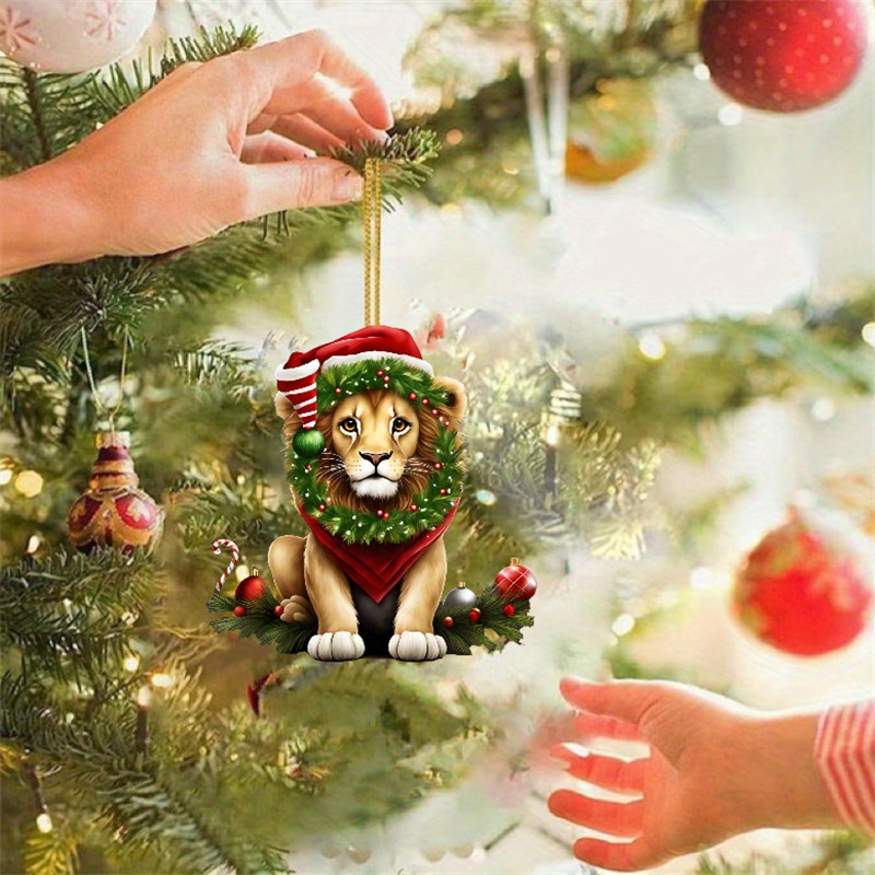 1pc 2d Weihnachten Niedlicher Löwe Ornament Weihnachtsbaum - Temu