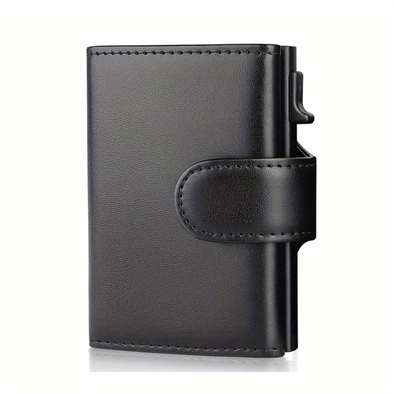 Image of Stylish Men's Slim Rfid-blocking Wallet - Premium Carbon Fiber & Microfiber Faux Leather Construction, Minimalist With Metal Eyelet Detail, Perfect Father's Day Gift For Him