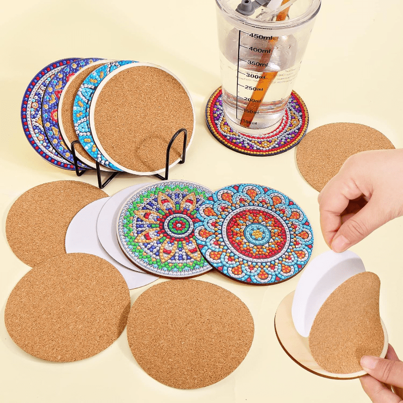 Kyoffiie 10PCS Diamond Art Cup Mat with Cork Base Round Non-slip Rhinestone  Painting Cup Pad Heat Resistant DIY Diamond Picture Mug Mat Craft Supplies  for Beginners Kids Adults 