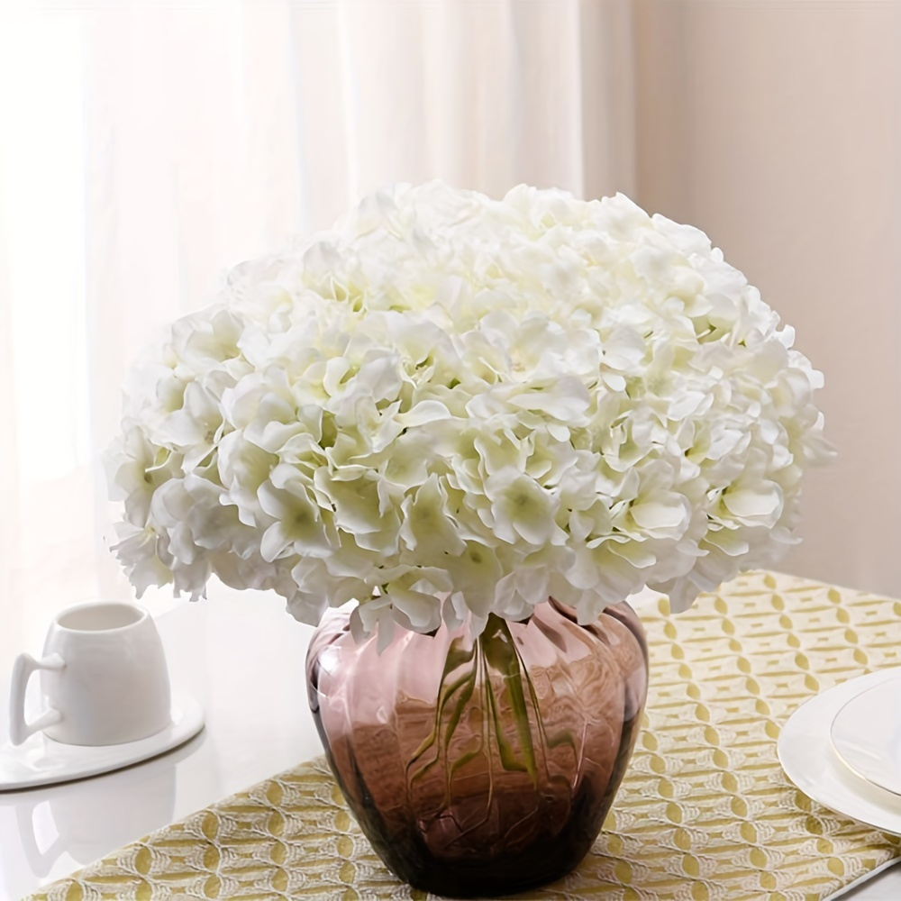 3 piezas de hortensias artificiales de 21 pulgadas color azul degradado  realista de tacto real, flor de látex de hortensias grandes para decoración  de