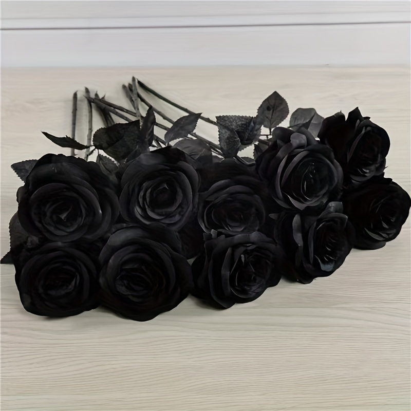 

5/12/20pcs Black Roses Artificial Flower, Fake Rose Flower Stem, Realistic Flora For Diy Home Office Bridal Wedding Bouquet, Centerpiece Party Outdoor Decoration, Fall Winter Home Decor