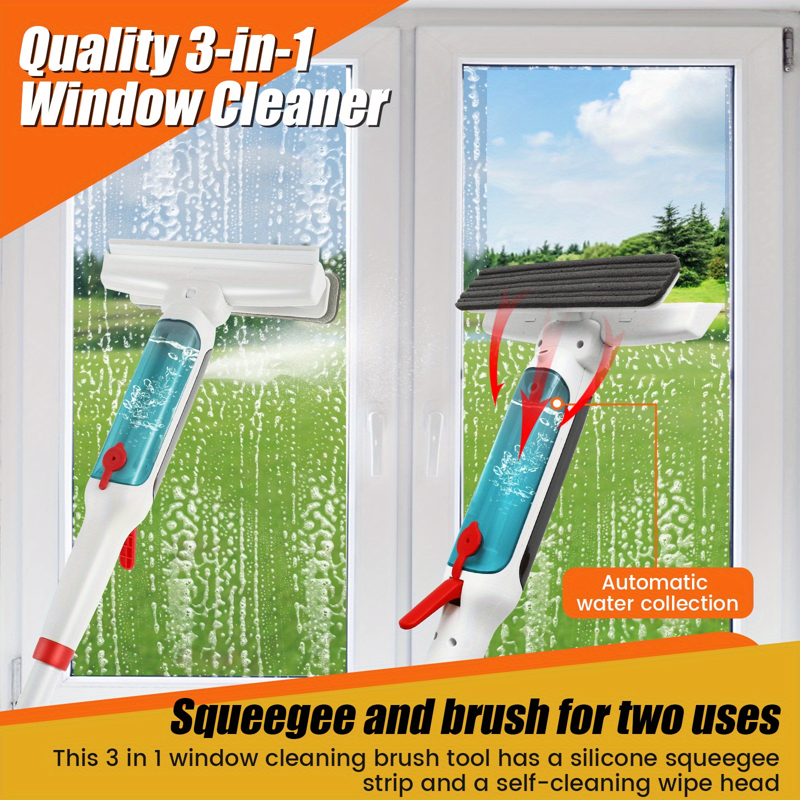 3 in 1 Spray Scrape Wipe Window Squeegee Glass Cleaner Window Wiper  Scraper} C~