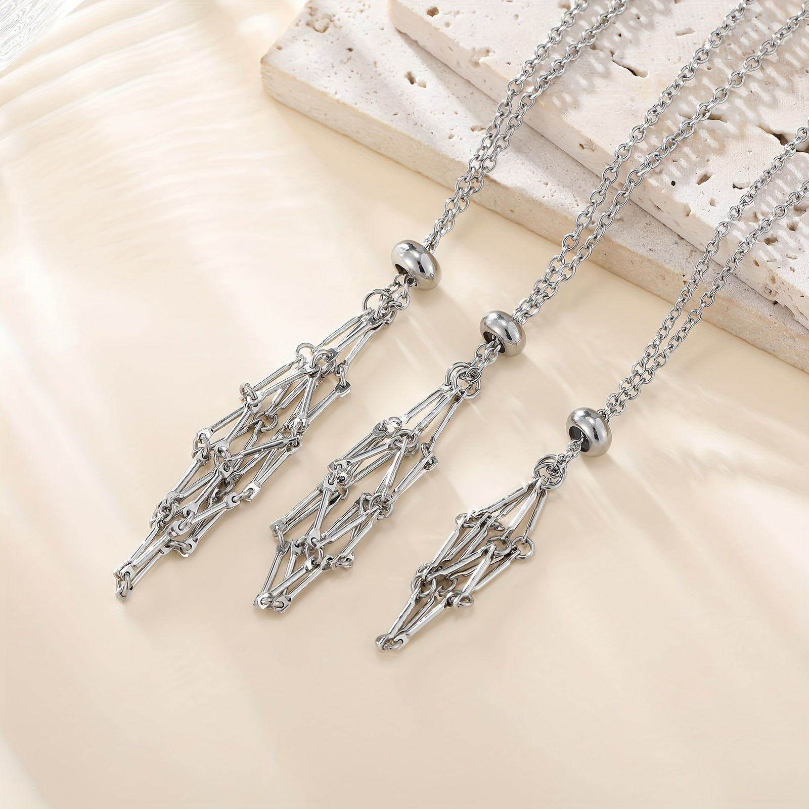 Diy Crystal Holder Cage Design Mesh Pattern Pendant Necklace - Temu