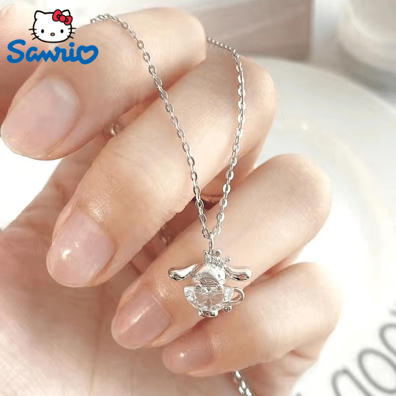Cute Sanrio Cinnamoroll Girls Necklace Kawaii Women Ornaments Rhinestone  Pendant 925 Silver Jewelry Holiday Gifts for Friends 