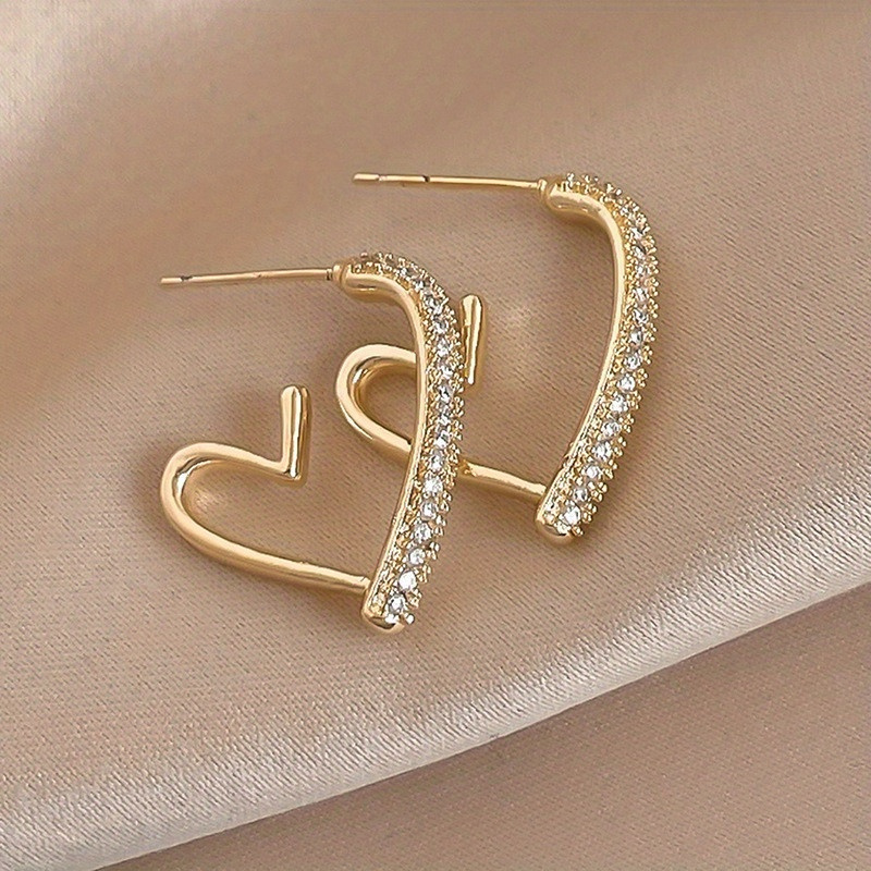 

Tiny Irregular Hoop Earrings Alloy 18k Gold Plated Jewelry Rhinestones Inlaid Vintage Elegant Style Dating Earrings