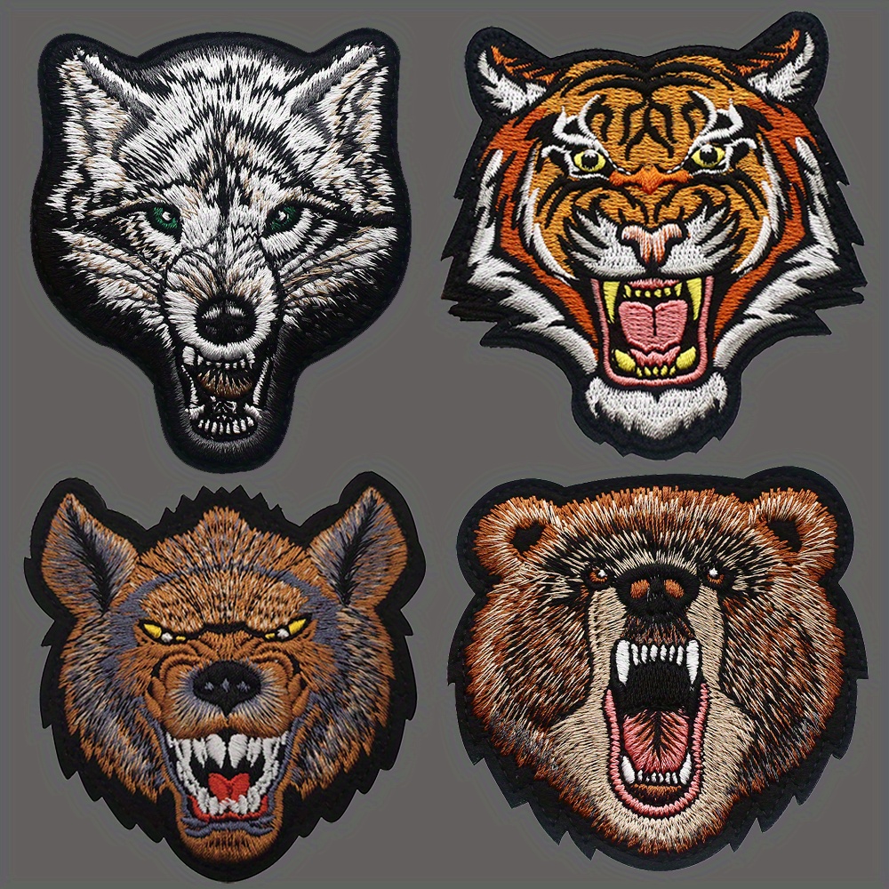 

1pc Embroidery Bear Tiger Wolf Hyenas Patch Tactical Animal Patches Embroidered Combat Emblem Applique Badges For Backpack Uniform