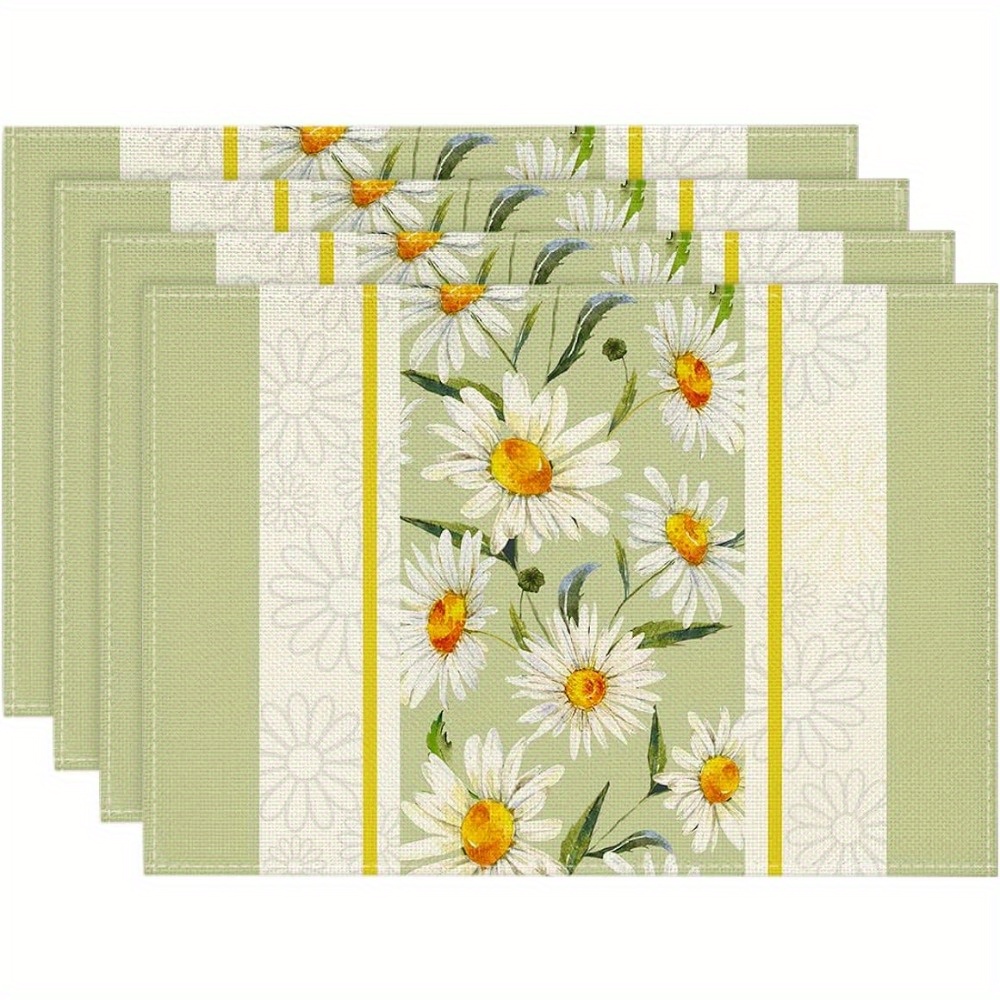 Placemats Daisy Flower Pattern Green Table Pad Spring Theme - Temu New ...