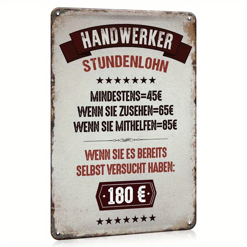 

1pc, Retro Tin Sign Workshop Rule Craftsman Funny Saying, Garage Metal Sign, German Text Retro Wall Decor, 8x12inch