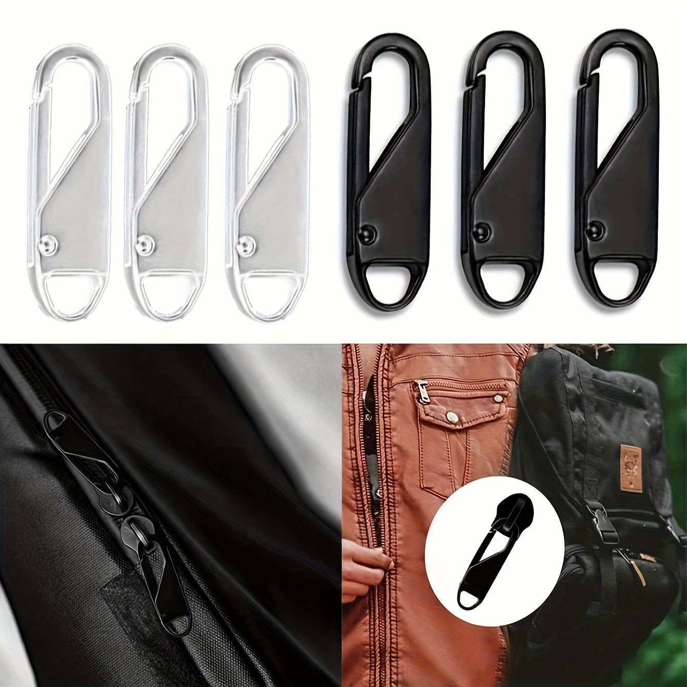 3pcs Zipper Pull Replacement Detachable Zipper Head DIY Zipper Tag Pulls