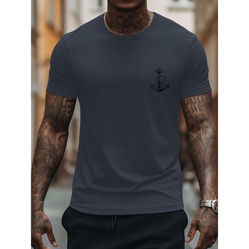 

Anchor Print Men's T-shirt For Summer Outdoor, Men's Casual Crew Neck Top