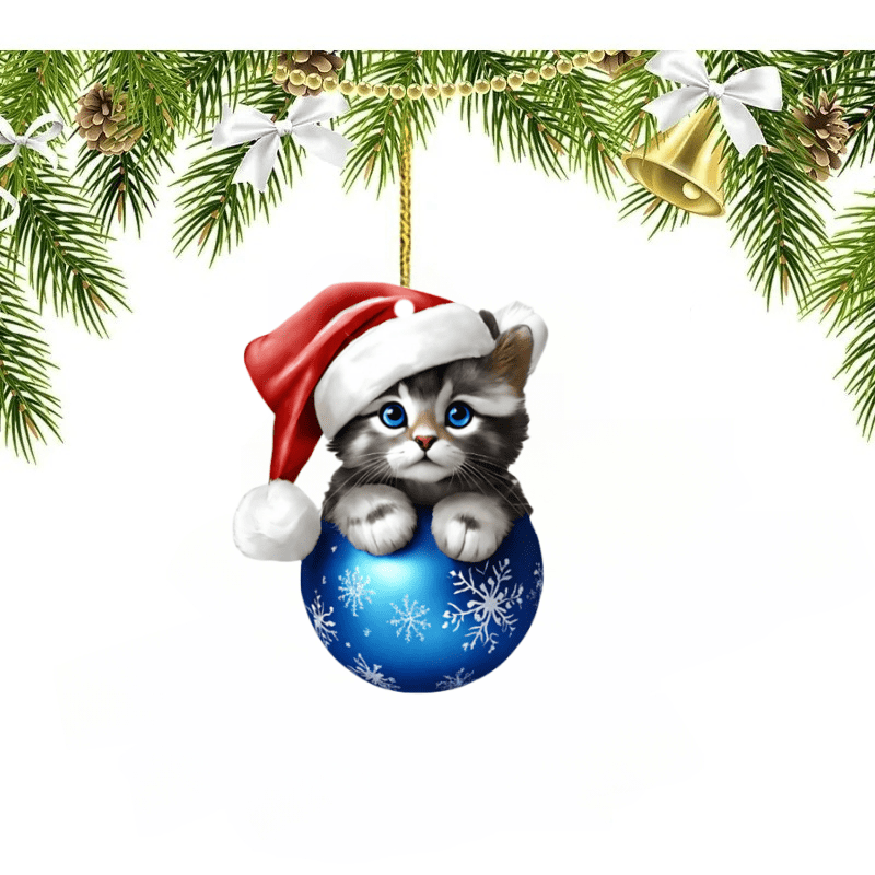 Cute Christmas Tree Pendant Cartoon Cat Hanging Ornament 2d - Temu