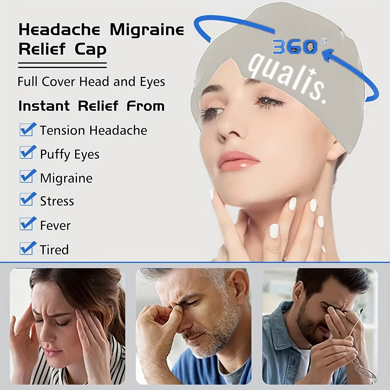 Gorro para aliviar la migraña, para el dolor de cabeza y migraña. Alivio  del dolor de cabeza con gel caliente/frío para la cabeza con compresa  facial
