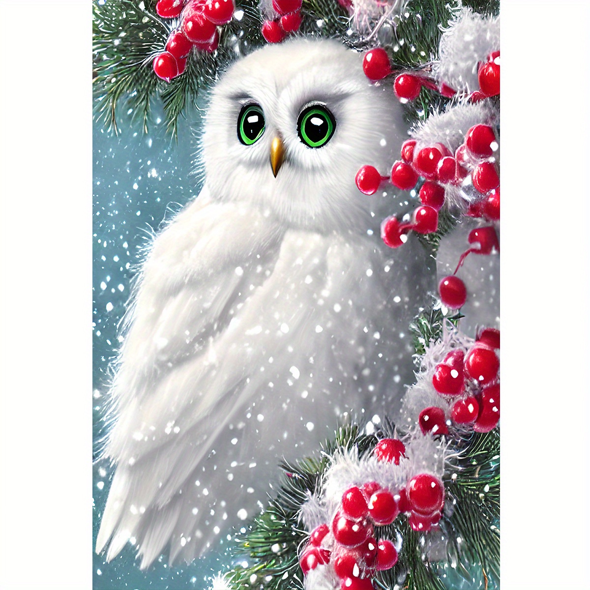 

1pc 5d Diamond Painting Kits For Adults, Fantasy White Christmas Owl Full Round Diy Diamond Painting For Home Wall Decor Gifts, 20x30cm/7.9x11.8inch, Frameless