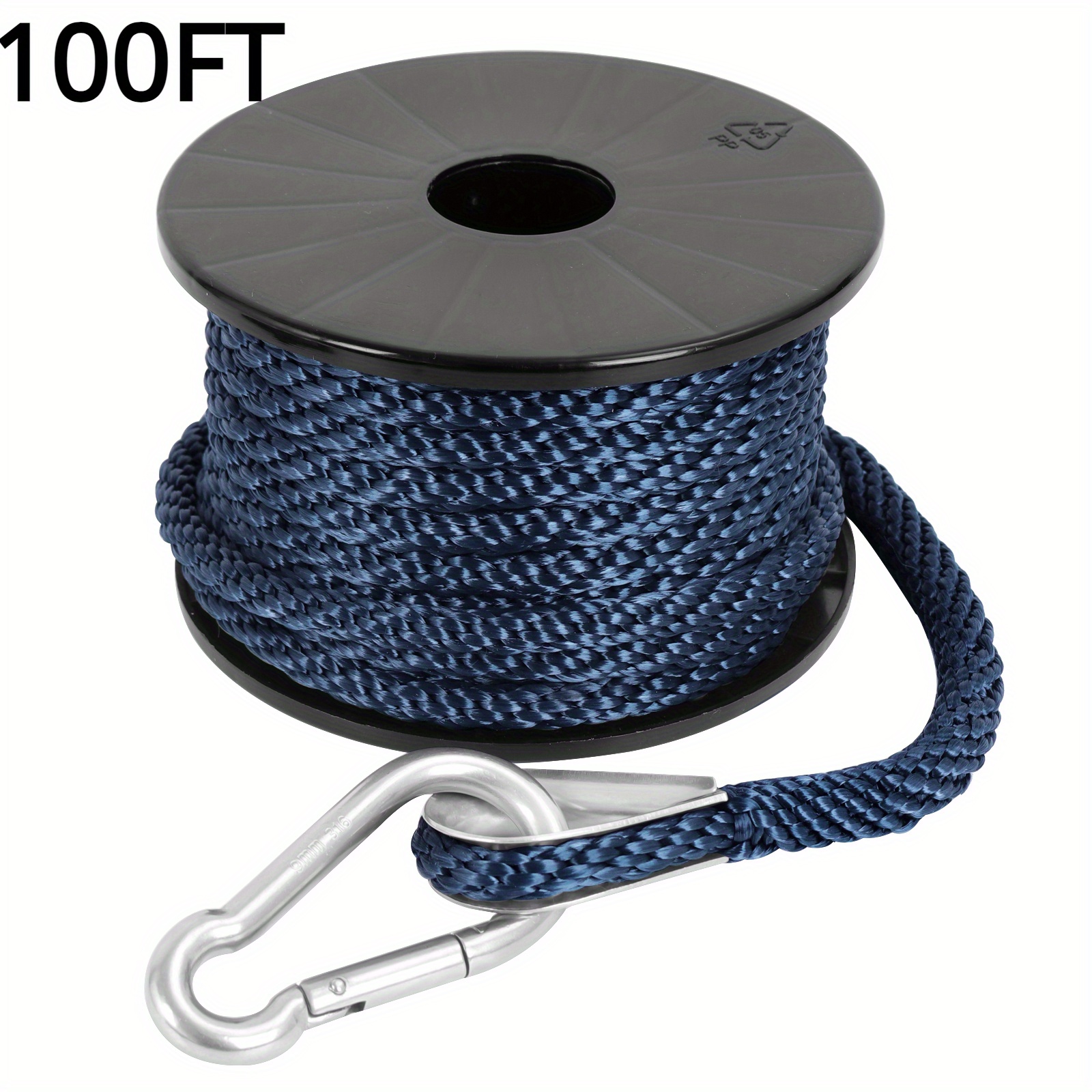 Premium Boat Anchor Rope 100 ft x 3/8 inch, Solid Braided Anchor