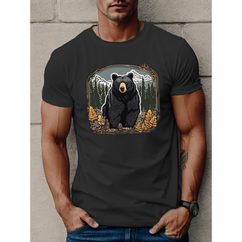 

Black Bear Print T Shirt, Tees For Men, Casual Short Sleeve T-shirt For Summer