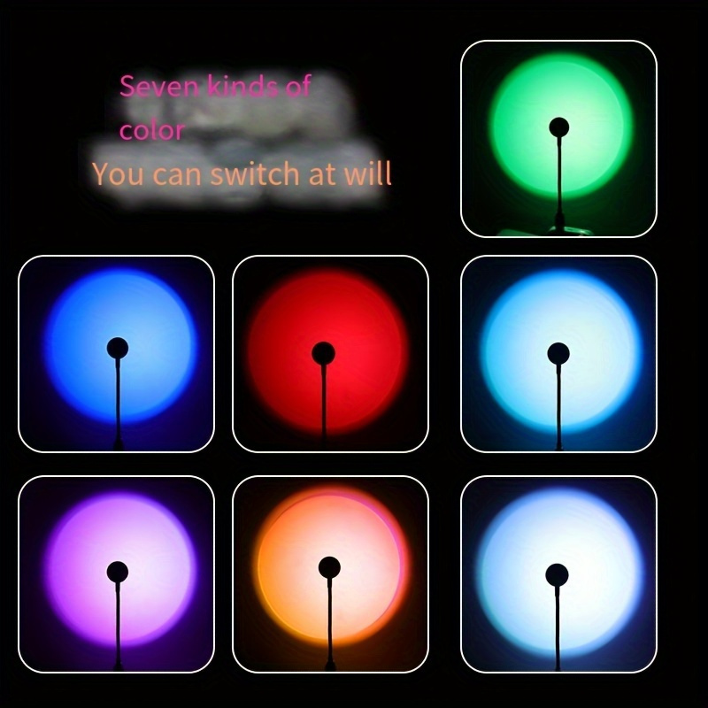 mini creative colorful sunset light usb direct plug in ambient light button to adjust the light color seven colors 13 modes for home decor living room halloween christmas decor desk accessories wall decor for camping party details 2