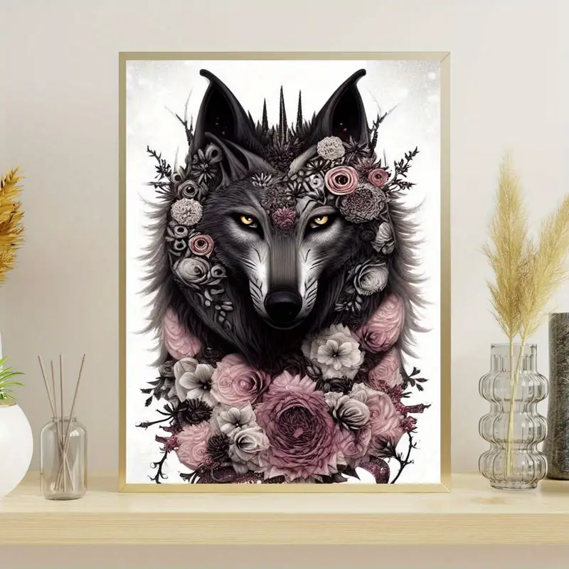 1pc 5D Diamond Painting Kit For Adults Beginners, Wolf With Flowers Round  Full Diamond Art Kit, Animals Diamond Art Embroidery Craft Kits For Home Wal