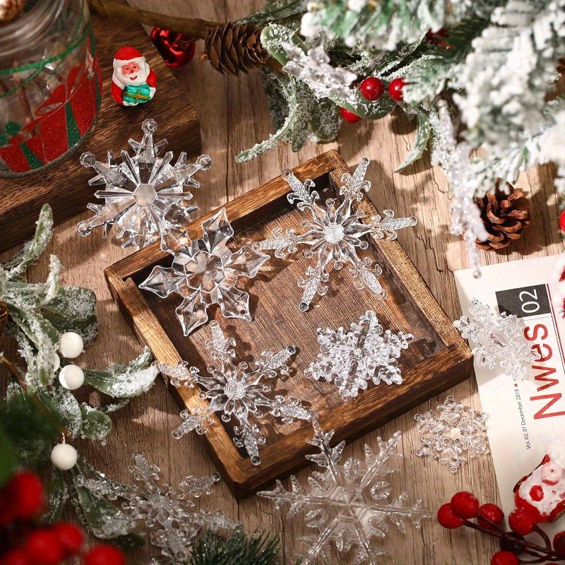 1/10Pcs Acrylic Snowflakes Christmas Ornaments Clear Fake Snow
