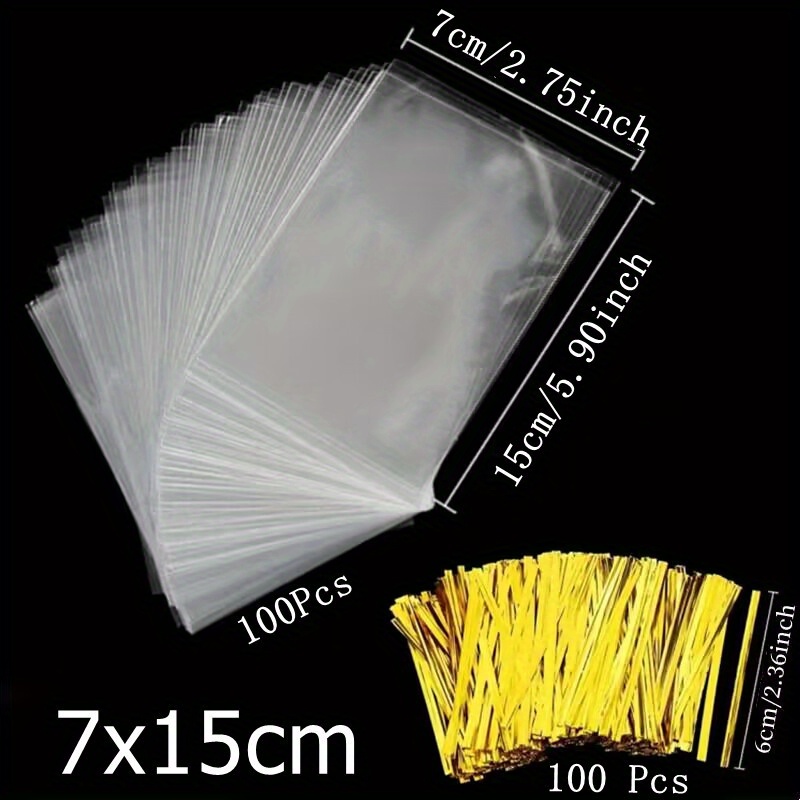 TEMU 100 sacs cadeaux transparents pour emballage, sacs de fête avec fermeture éclair OPP, sacs d'emballage DIY pour les fêtes