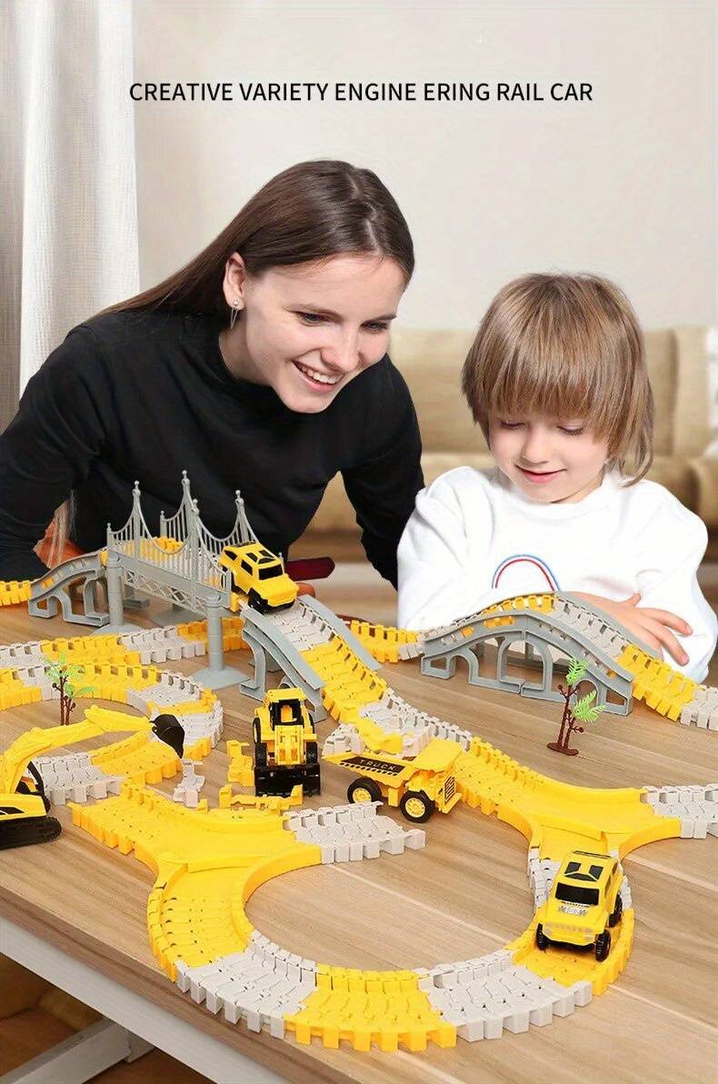 Children s Engineering Rail Car Toy, DIY Electric Track Small Train Interaction Early Education Educational Toys,Christmas, Thanksgiving Day Gift (Accessories and car color style random) details 0