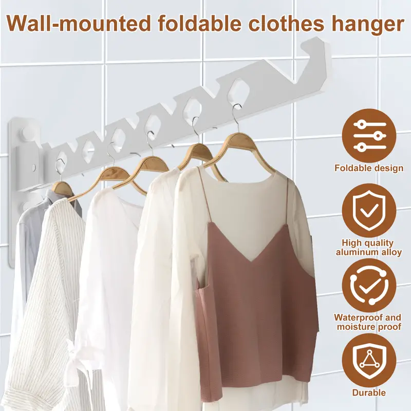Folding Clothes Hanger Wall Mount Retractable Cloth Drying Rack Indoor &  Outdoor Space Saving Aluminum Home Laundry Clothes line