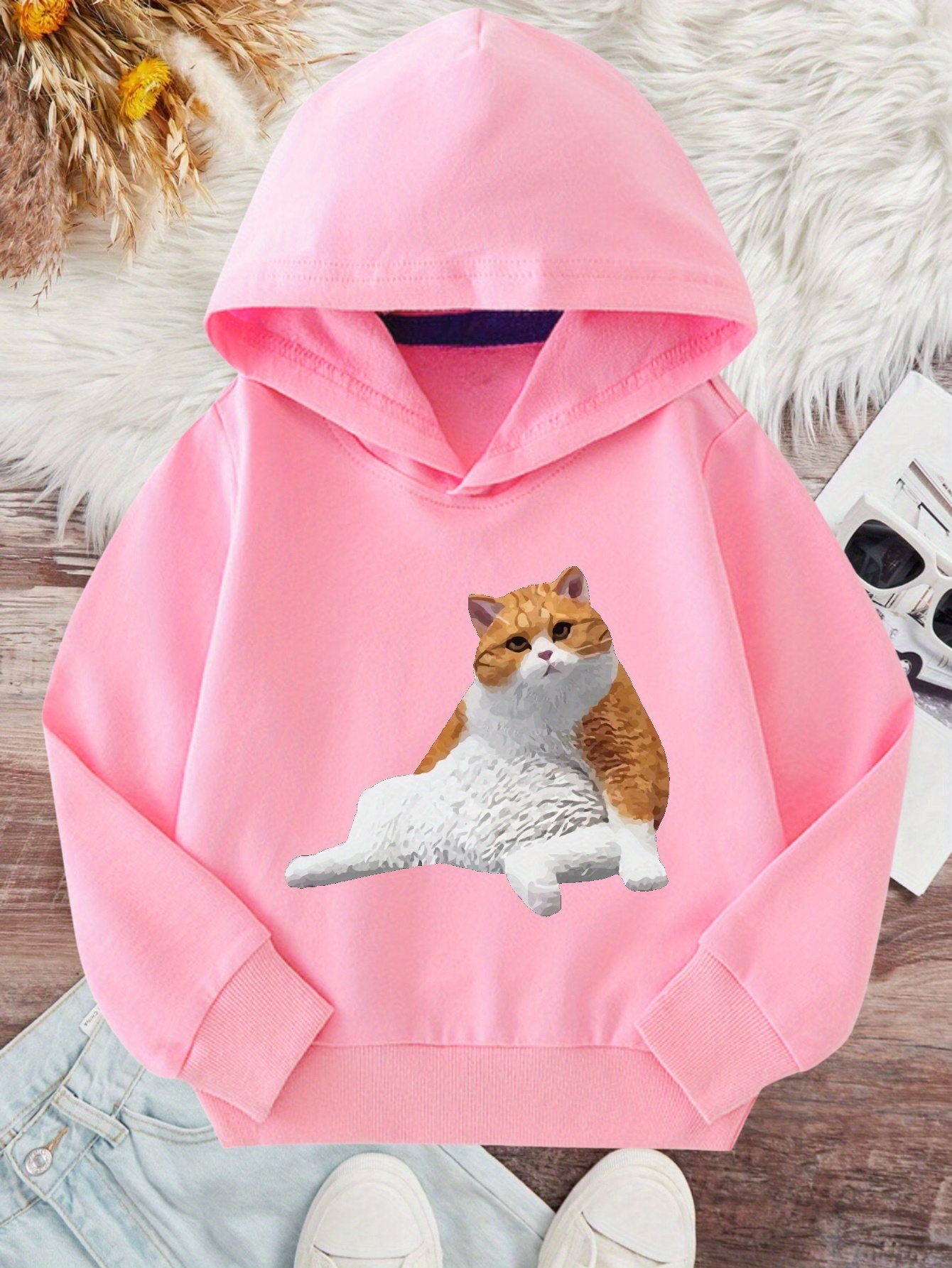 Kid Girl Cute Cat Print Hoodie Sweatshirt