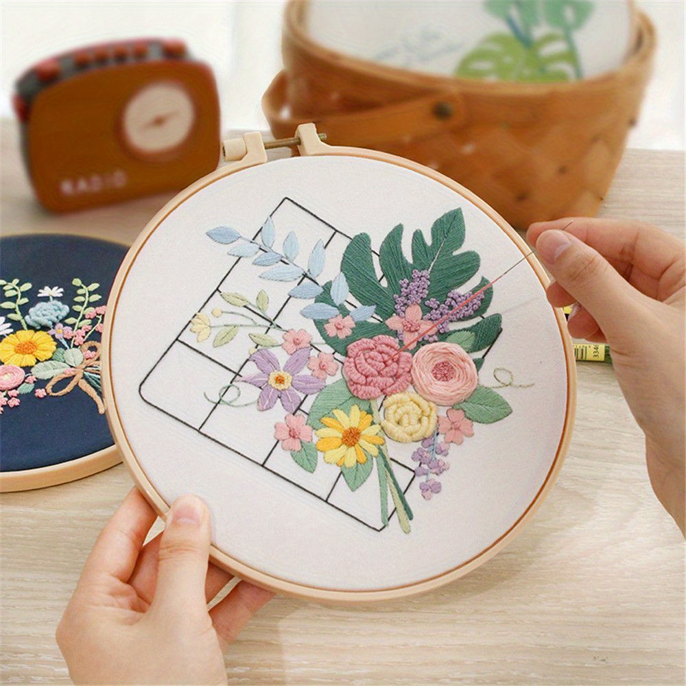 Diy Embroidery Kit Flowers And Plants Pattern - Temu
