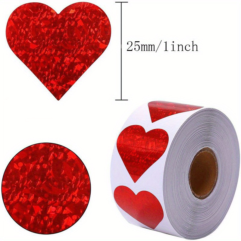 

500pcs Sparkling Red Heart Stickers - 1-inch Decorative For Valentine's Day, Weddings & Anniversaries