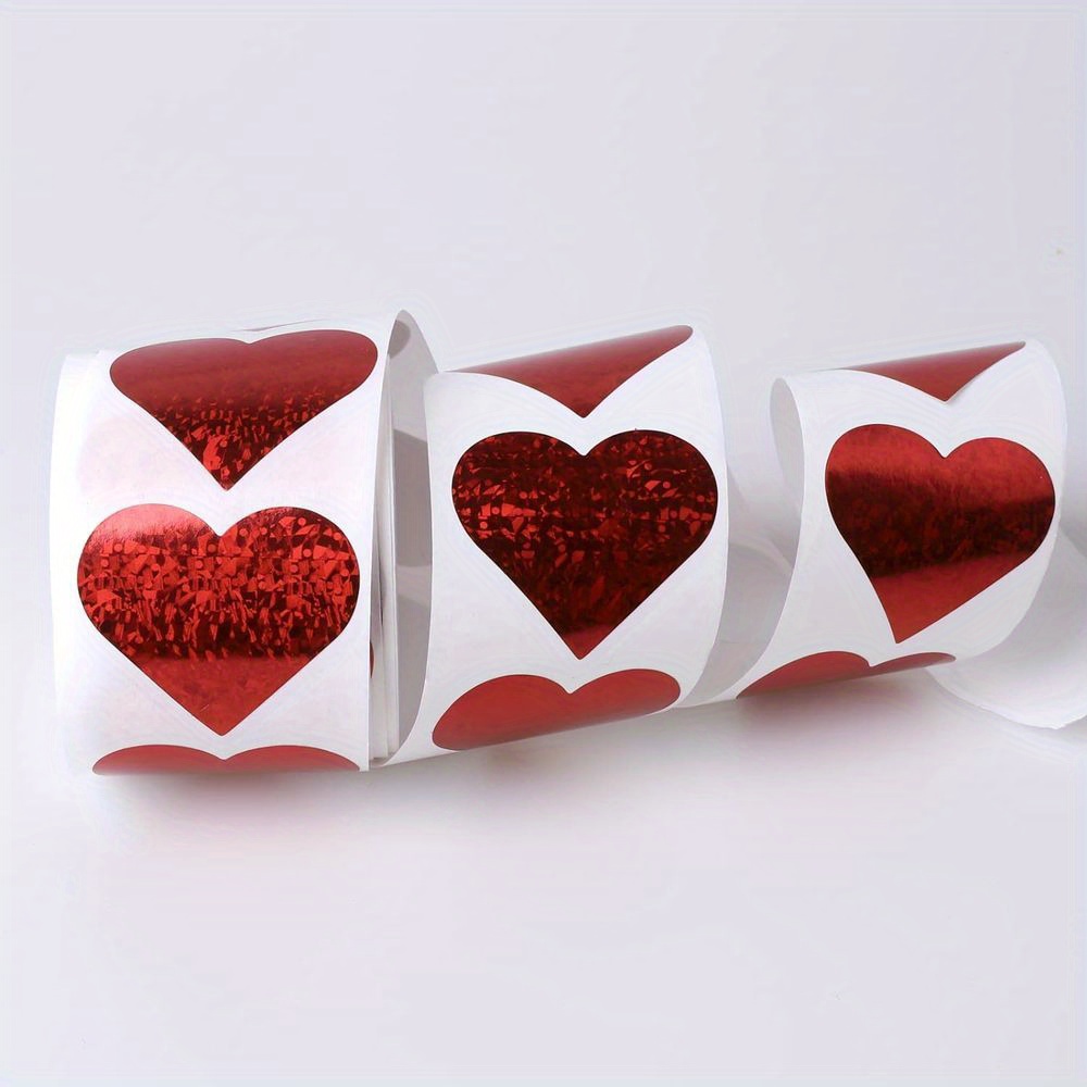 500 Pcs Valentine's Day Colored Glitter Stickers Heart-shaped