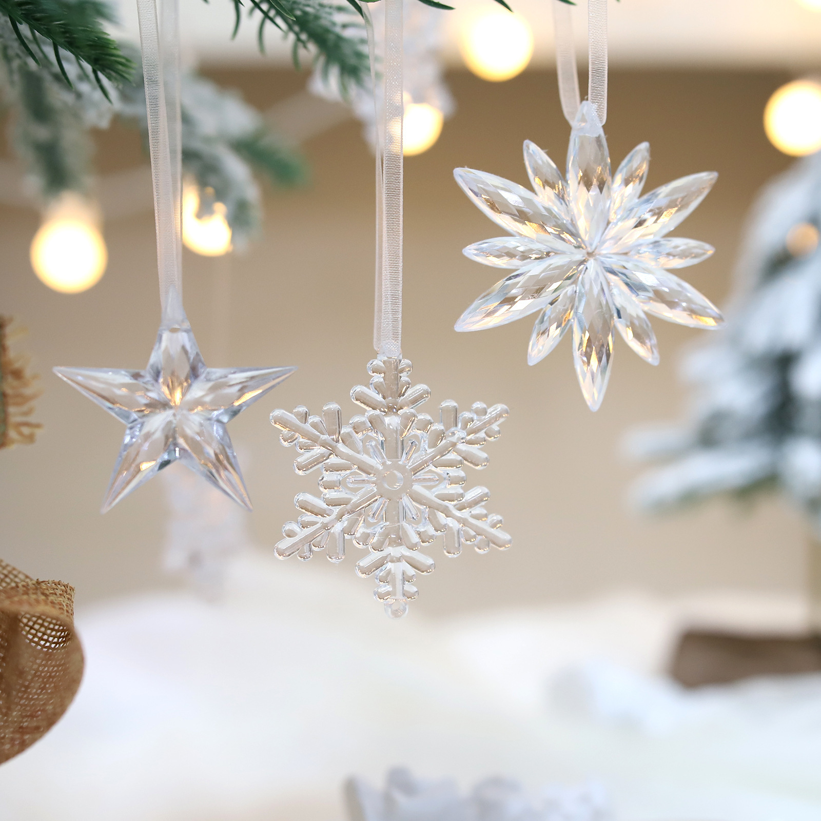 12 adornos de cristal transparentes para árbol de Navidad con forma de copo  de nieve – Adornos acrílicos para colgar en forma de copo de nieve para