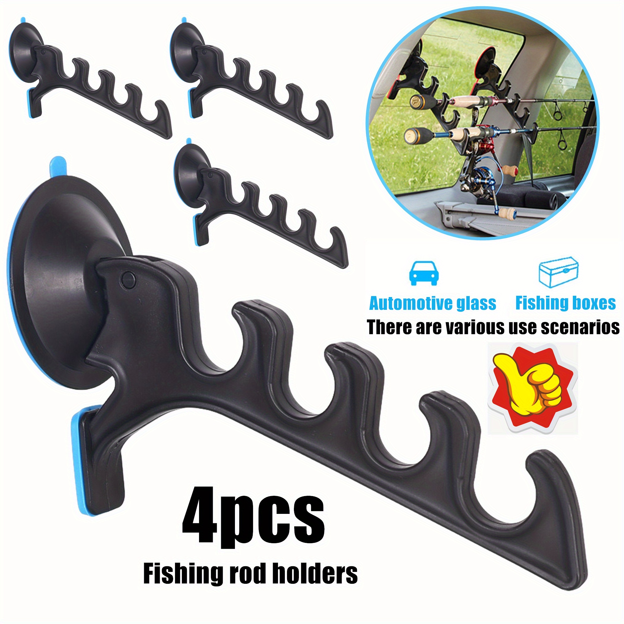 4pcs Fishing Rod Rack With Suction Cup, Horizontal Fishing Pole Bracket,  Fishing Tackle Accessories For Car Truck