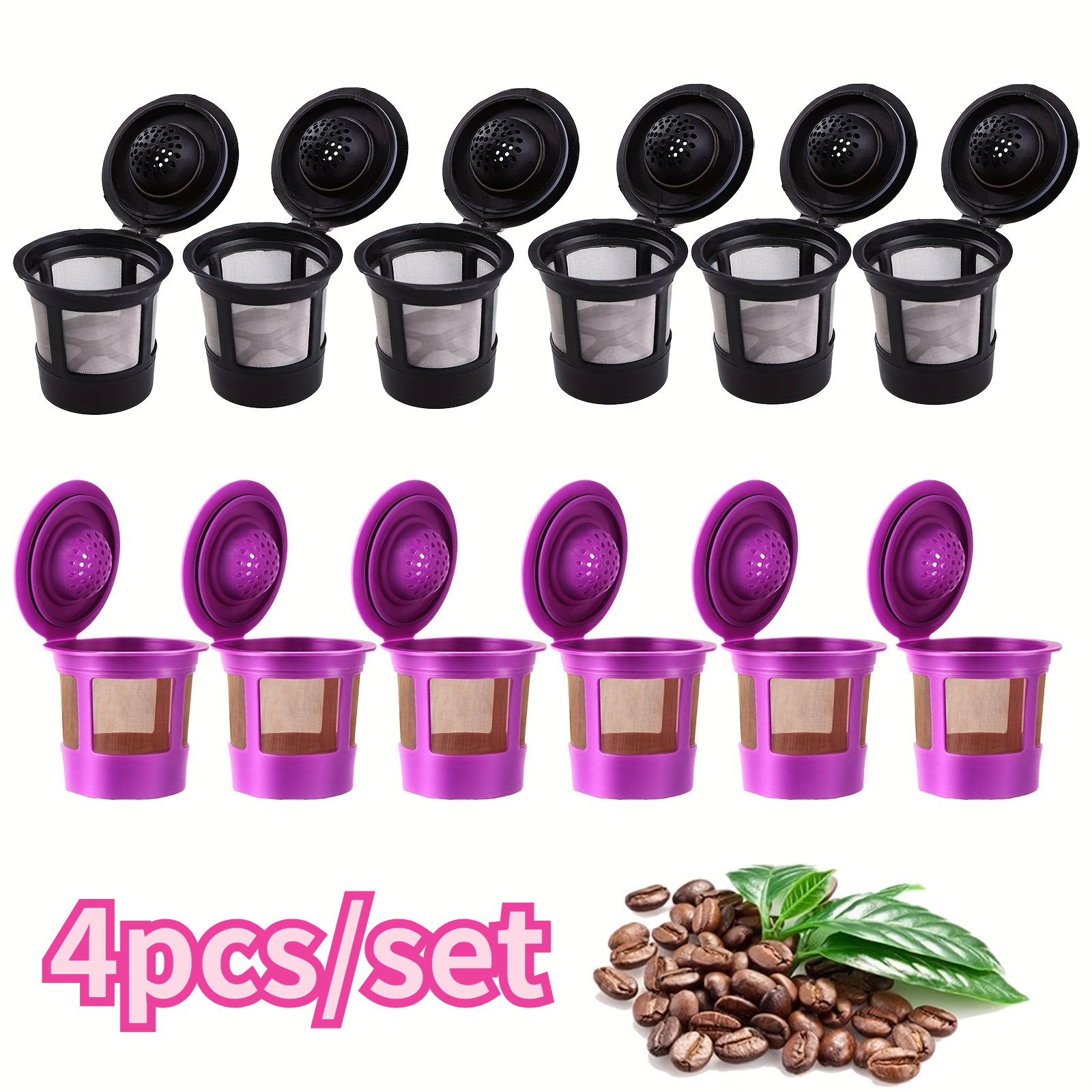 

4pcs/set Reusable K Cups For Keurig Coffee Makers, Bpa Free Universal Fit Purple Refillable Kcups Coffee Filters For 1.0 And 2.0 Keurig Brewers