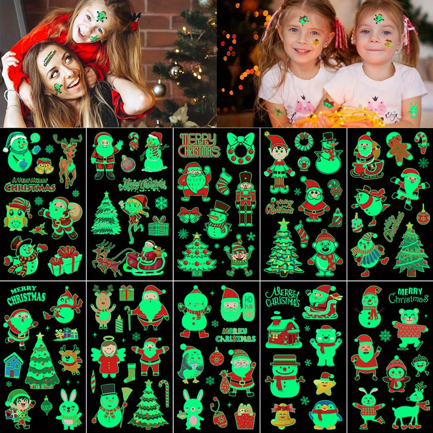 Christmas Temporary Face Tattoo Glow in the dark Diamond - Temu