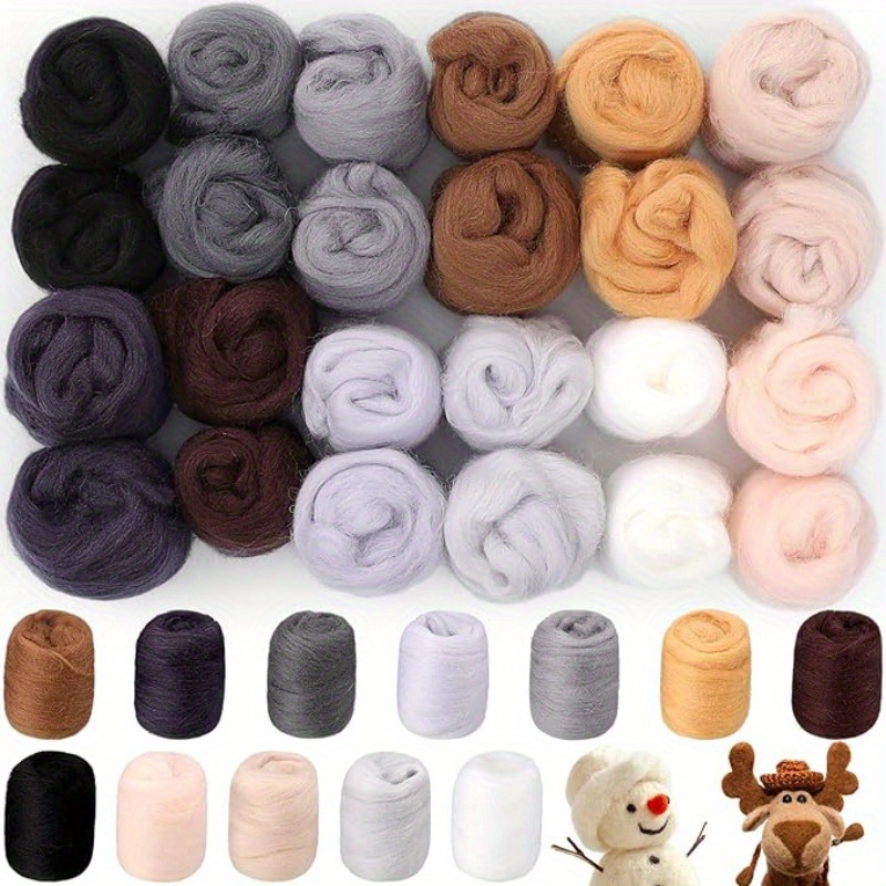 

1 Set 24 Colors 70s Wool Roving For Needle Felting Hand Spinning Diy Fun Doll Needlework 5g/bag