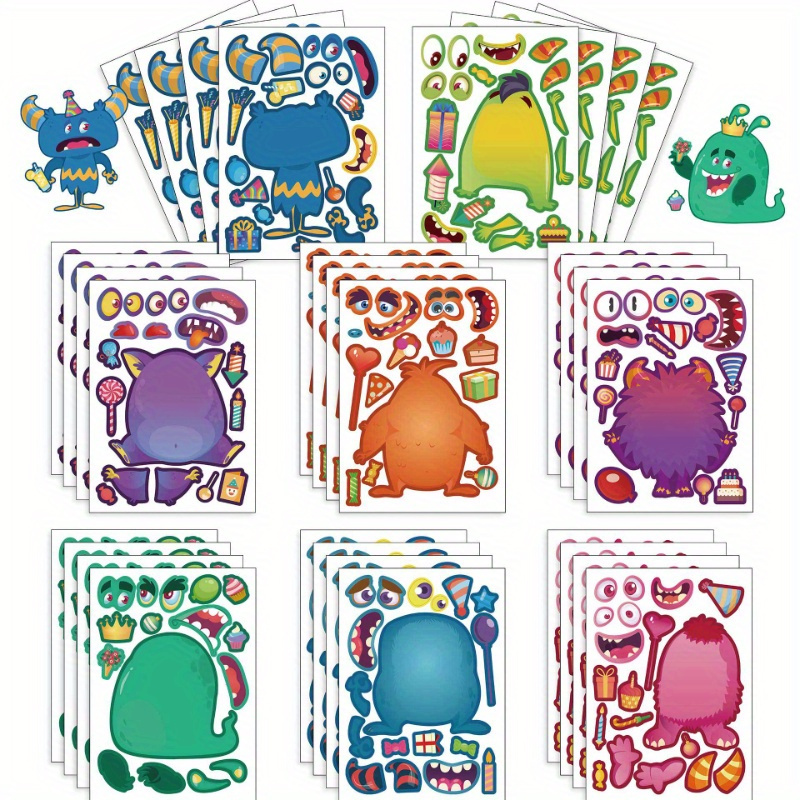 Autocollants rigolotes de jeux de puzzle pour enfant, 8 feuilles